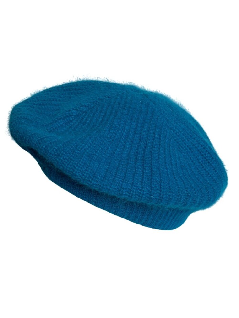 Vintage Aris Aqua Blue Knit Beret Angora Wool Blend Hat Cap Snood Made In USA